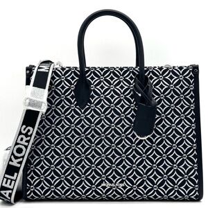 Michael Kors Mirella Medium Logo Tote Bag Black/Silver